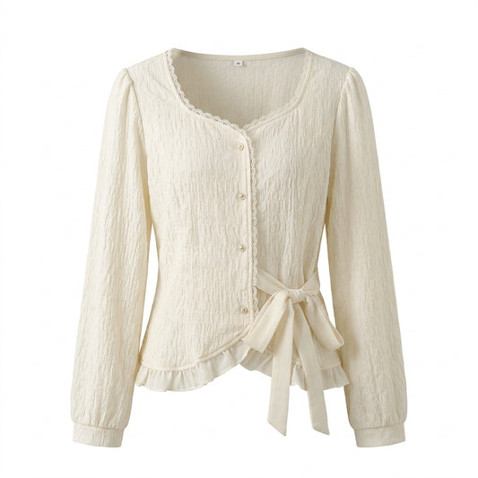 French Style Lace Trim Blouse
