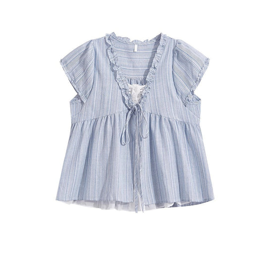 French Style Ruffled V-Neck Blouse - fairypeony