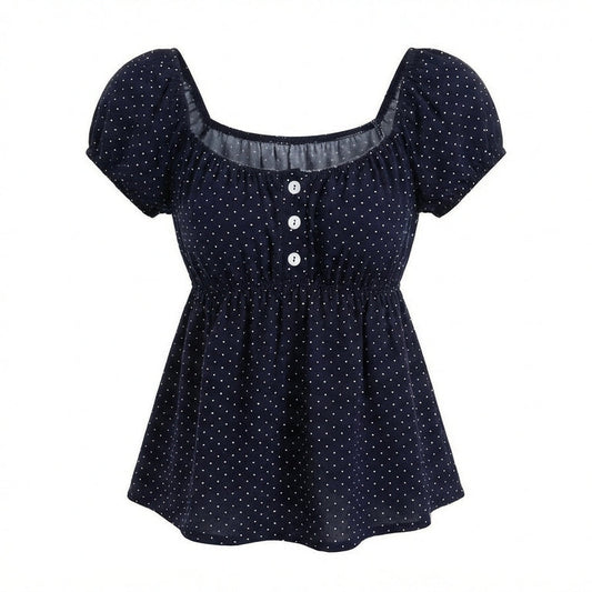 French Vintage Polka Dot Short Sleeve Tee - fairypeony