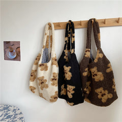 Fuzzy Teddy Bear Reversible Shoulder Bag - fairypeony