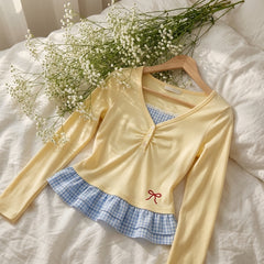 Lace Trim Aesthetic Fake Two Piece Long Sleeve Tee