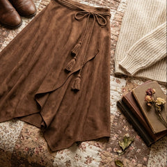 Retro Suede Flared Maxi Skirt - fairypeony