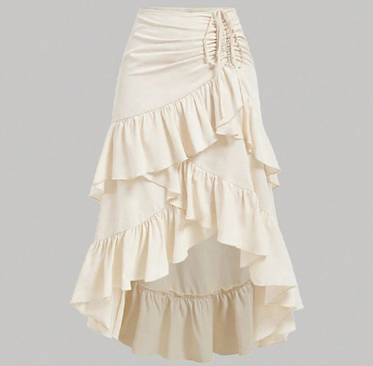 Polka Dot Lace Trim Blouse + Patchwork Ruffle Hem Skirt + Mary Jane Shoes + Pu Leather Crossbody Bag - fairypeony