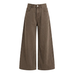 A pair of wide-leg cropped jeans in a washed brown or taupe color, shown flat against a solid white background.