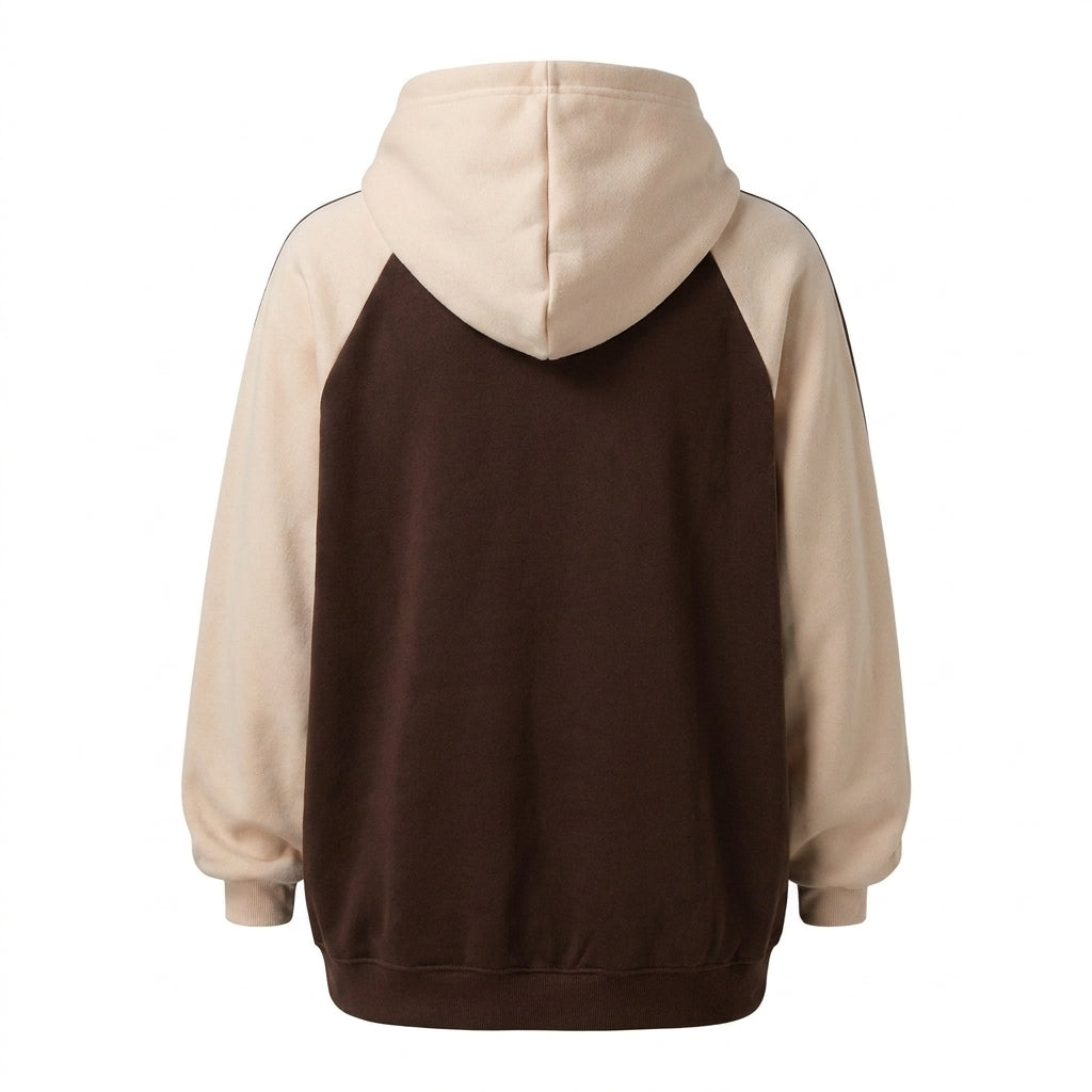 Vintage Color Block Zip Up Hoodie
