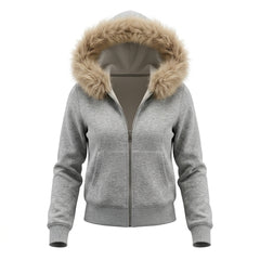 Faux Fur Collar Zip-Up Hoodie