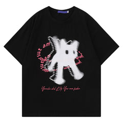Kitten Print Letter Oversized T-shirt