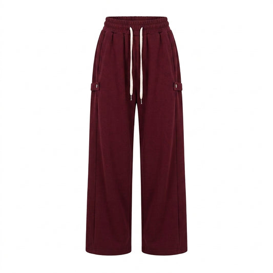Korean Chic Wide-Leg Sweatpants – Diagonal Buckle Pocket Trousers in 5 Colours