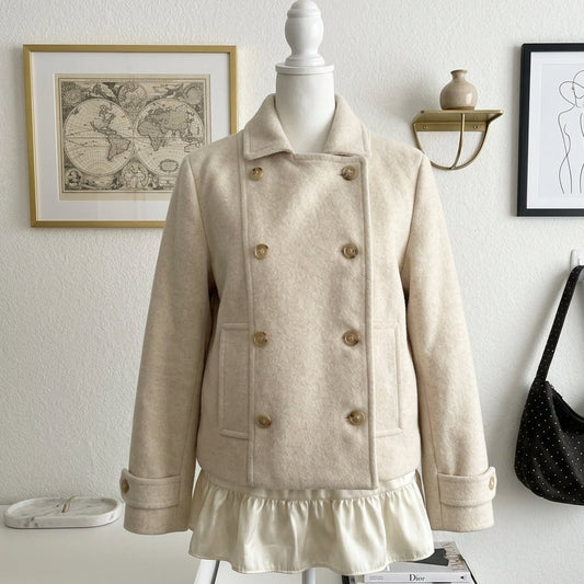 Korean Retro Double-Breasted Wool Short Coat – Preppy Horn Sleeve Padded Coat