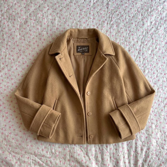 Korean Style Wool-Blend Cardigan – Open Front Polo Collar Long Sleeve Knit