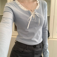 OOTD: Front Tie Long Sleeve Tee + Denim Bow High Waist Wide Leg Jeans - fairypeony