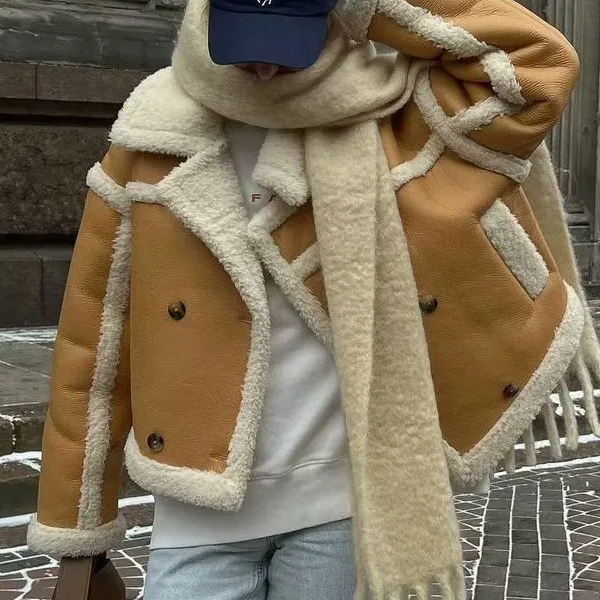 Lambswool Leather Splice Short Jacket - fairypeony