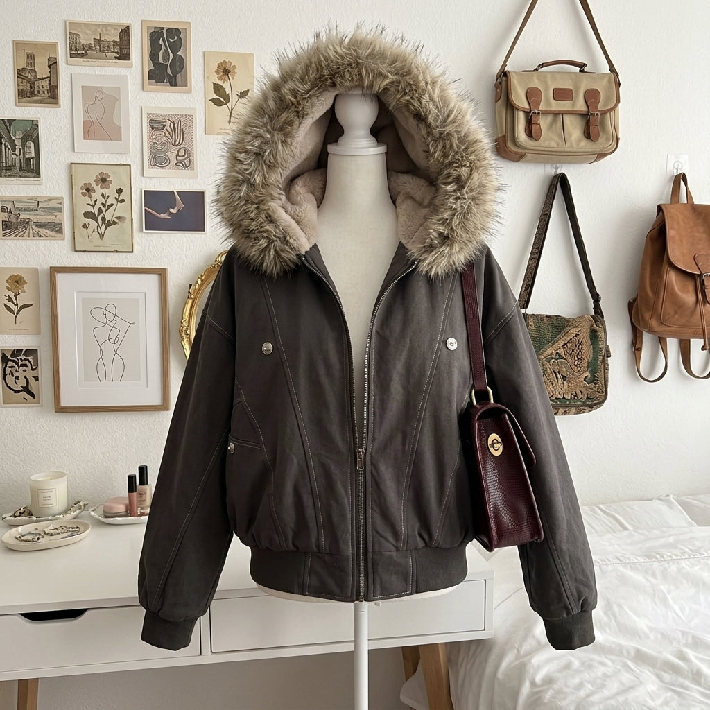 Retro Metal Buckle Hooded Cotton Jacket