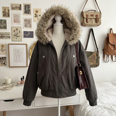 Retro Metal Buckle Hooded Cotton Jacket – American Vintage Streetwear Coat - fairypeony