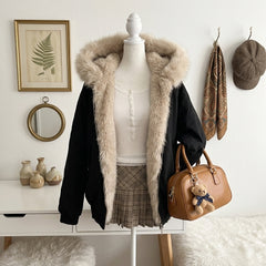 Hooded Cotton Padded Jacket – Fleece-Lined Zip-Up Winter Coat Loose Fit - fairypeony