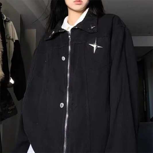 Metal Star Vintage Zip Up Jacket - fairypeony