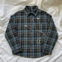Retro Loose Plaid Shirt – Lapel Button-Front Overshirt in 5 Colourways M–XXL