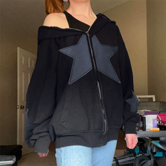 Multiple Star Patch kangaroo Pocket Oversized Hoodie - fairypeony