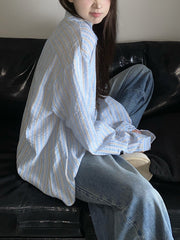 Retro Lazy Style Refreshing Stripes Shirt Coat Women
