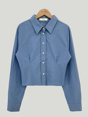 Solid Color Waist-tight Crop Blouse