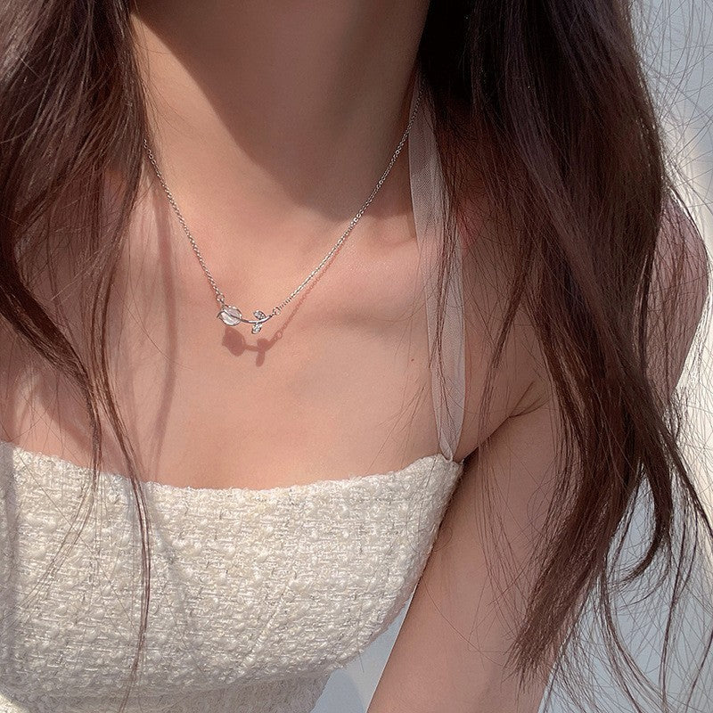 Double-layer Pearl Camellia Necklace - fairypeony