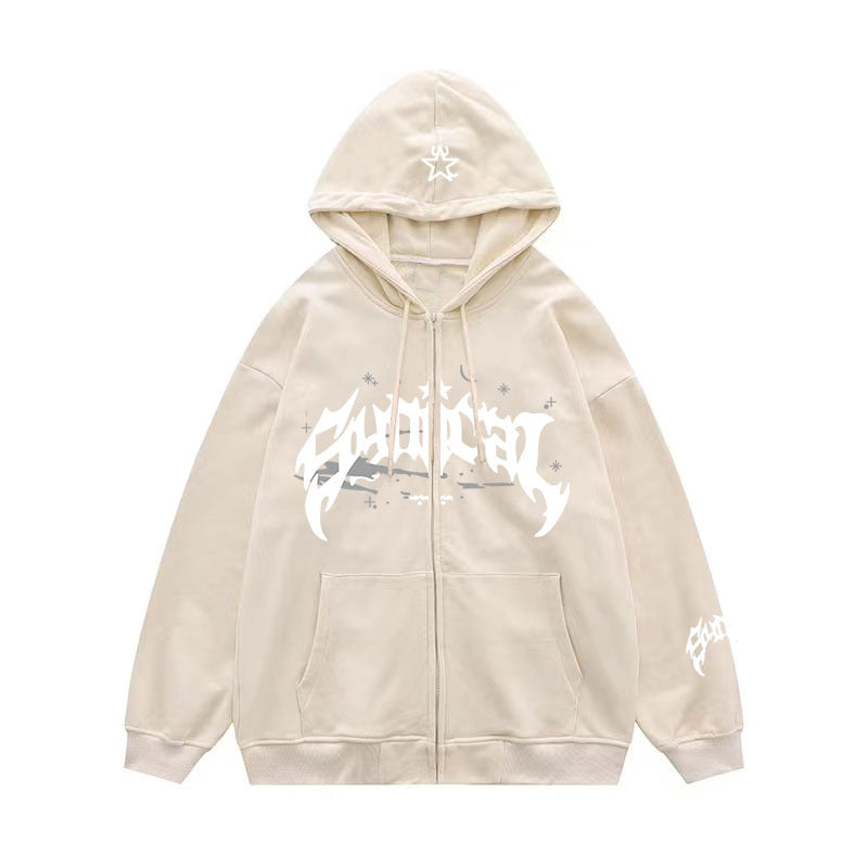 Letter Star Print Contrast Color Oversized Hoodie - fairypeony