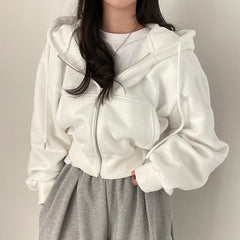 Solid Color Oversized Zip Up Hoodie