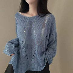 Solid Color Thin Knitted Long Sleeve Tee