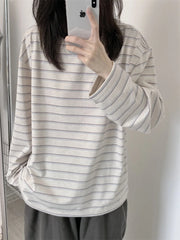 Vintage Round Neck Striped Long Sleeve Tee
