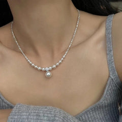 Pearl and Rhinestone Pendant Necklace - fairypeony