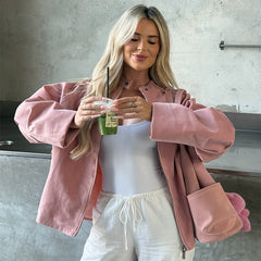 Casual Pure Color Oversized Zip Up Jacket