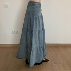 Vintage Denim Umbrella Maxi Skirt