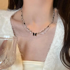 Pearl and Rhinestone Pendant Necklace - fairypeony