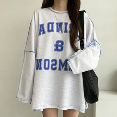 Letter Print Stitching Details Oversized Long Sleeve Tee