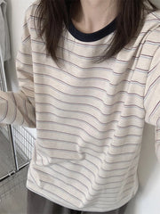 Vintage Round Neck Striped Long Sleeve Tee