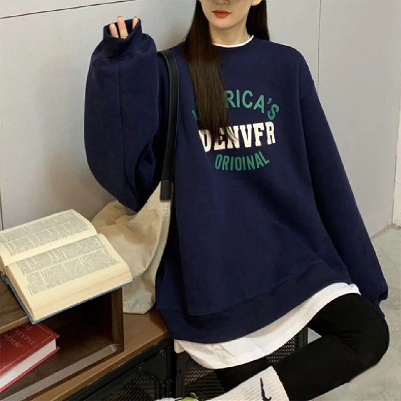 Vintage Round Neck Letter Embroidered Sweatshirt - fairypeony