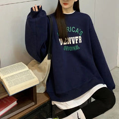 Vintage Round Neck Letter Embroidered Sweatshirt - fairypeony