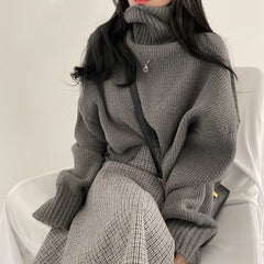 Dark Academia Solid Color High Neck Sweater