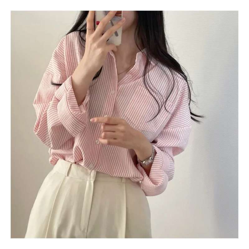 Vintage Striped Long Sleeve Blouse - fairypeony