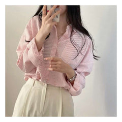 Vintage Striped Long Sleeve Blouse - fairypeony
