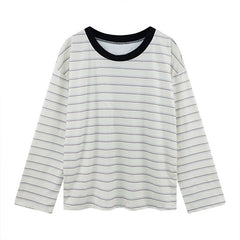 Vintage Round Neck Striped Long Sleeve Tee