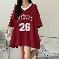 Number Print V-Neck Oversized T-shirt