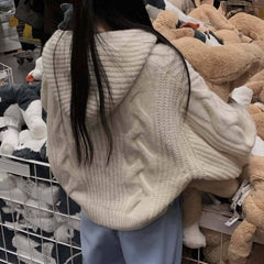 Cable Knit Hooded Zip Up Knitted Cardigan