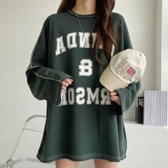 Letter Print Stitching Details Oversized Long Sleeve Tee