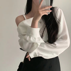 Solid Color Off-shoulder Long Sleeve Tee