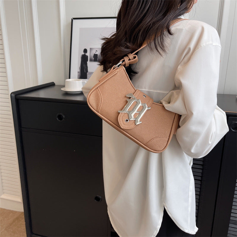 Metal Letter Buckled Crossbody Bag - fairypeony