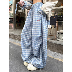 Aesthetic Checkered Print Baggy Pants