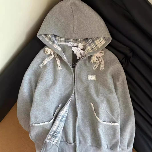 Women's Fashion Lace Bow Zipper Jacket