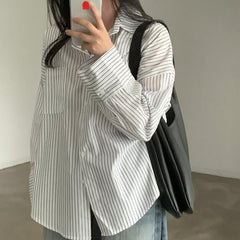 Vintage Striped Long Sleeve Oversized Casual Blouse