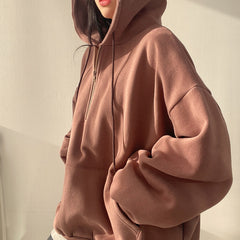 Solid Color Half Zip Up Oversized Hoodie - fairypeony